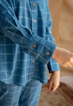 Sira Indigo Dabu Slub Cotton Straight Shirt
