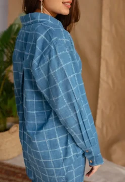 Sira Indigo Dabu Slub Cotton Straight Shirt