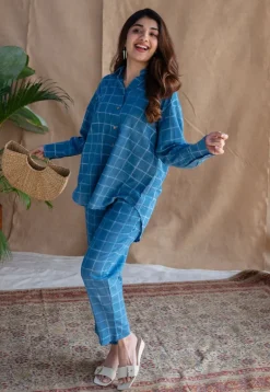 Sira Indigo Dabu Slub Cotton Straight Shirt