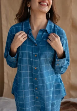 Sira Indigo Dabu Slub Cotton Straight Shirt