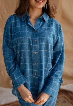 Sira Indigo Dabu Slub Cotton Straight Shirt