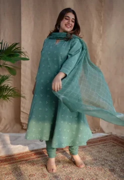 Sireen Dabu Slub Cotton Hand Embroidered Kali Kurta