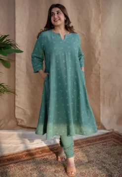 Sireen Dabu Slub Cotton Hand Embroidered Kali Kurta