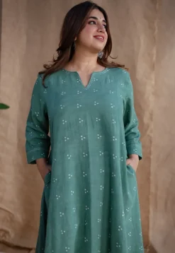 Sireen Dabu Slub Cotton Hand Embroidered Kali Kurta