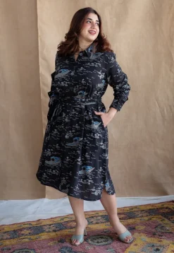 Sirin Charcoal Ajrakh Cotton A Line Dress
