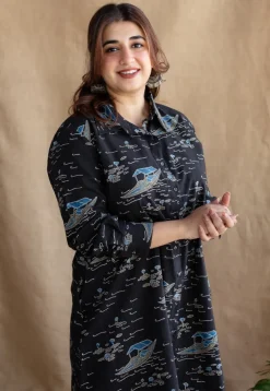 Sirin Charcoal Ajrakh Cotton A Line Dress