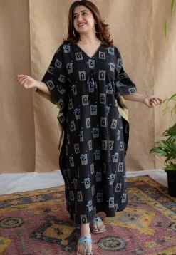 Sona Charcoal Ajrakh Cotton Anti-Fit Kaftan