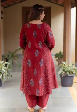 Sonia Madder Ajrakh Chanderi Silk Kali Kurta with Hand Embroidery