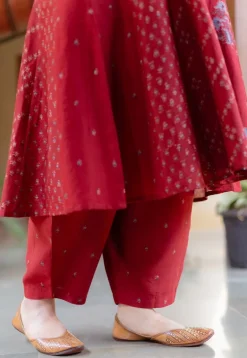Sonia Madder Ajrakh Chanderi Silk Kali Kurta with Hand Embroidery
