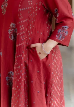 Sonia Madder Ajrakh Chanderi Silk Kali Kurta with Hand Embroidery