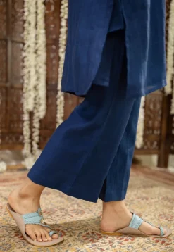 Sudiksha Navy Blue Chanderi Silk Straight Hand Embroidered Kurta Set (Set of 3)