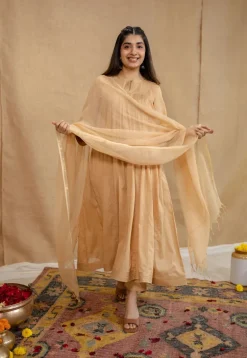 Surina Mulmul Cotton Beige Kurta Set (Set of 3)