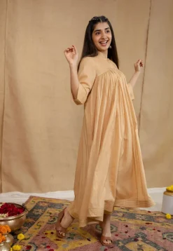Surina Mulmul Cotton Beige Kurta Set (Set of 3)