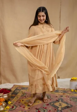 Surina Mulmul Cotton Beige Kurta Set (Set of 3)