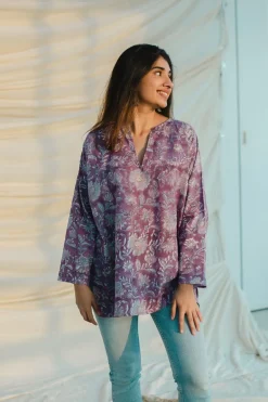Tapsi Sanganeri Purple Cotton Top