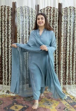 Tarani Light Blue Jhabba Kali Chanderi Silk Gota Patti Kurta Set (Set of 3)