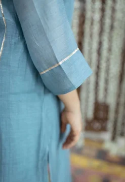 Tarani Light Blue Jhabba Kali Chanderi Silk Gota Patti Kurta Set (Set of 3)