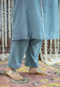 Tarani Light Blue Jhabba Kali Chanderi Silk Gota Patti Kurta Set (Set of 3)
