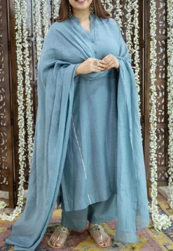 Tarani Light Blue Jhabba Kali Chanderi Silk Gota Patti Kurta Set (Set of 3)