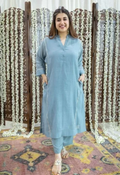 Tarani Light Blue Jhabba Kali Chanderi Silk Gota Patti Kurta Set (Set of 3)