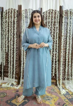 Tarani Light Blue Jhabba Kali Chanderi Silk Gota Patti Kurta Set (Set of 3)