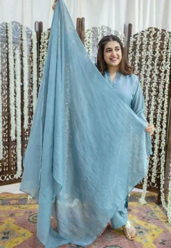 Tarani Light Blue Jhabba Kali Chanderi Silk Gota Patti Kurta Set (Set of 3)