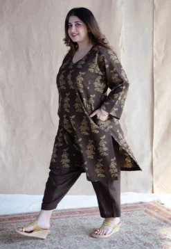 Tarin Brown Solid Slub Cotton Afghan Pant