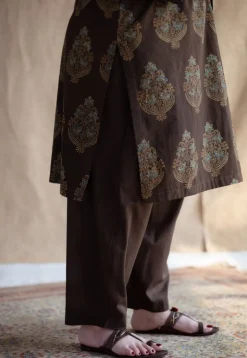 Tarin Brown Solid Slub Cotton Afghan Pant