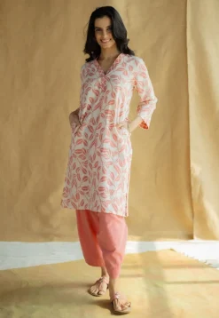 Tarin Coral Solid Slub Cotton Afghan Pant