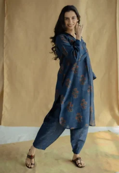 Tarin Indigo Ajrakh Chanderi Silk Afghan Pant