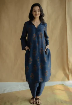 Tarin Indigo Ajrakh Chanderi Silk Afghan Pant