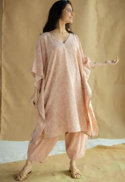 Tarin Peach Solid Slub Cotton Afghan Pant