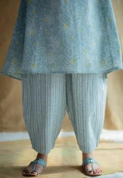 Tarin Sky Blue Hand Block Print Slub Cotton Afghan Pant