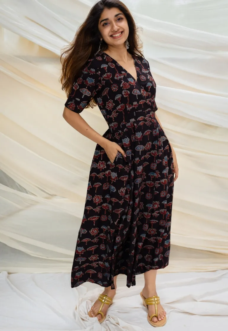 Thea Ajrakh Black Cotton Dress