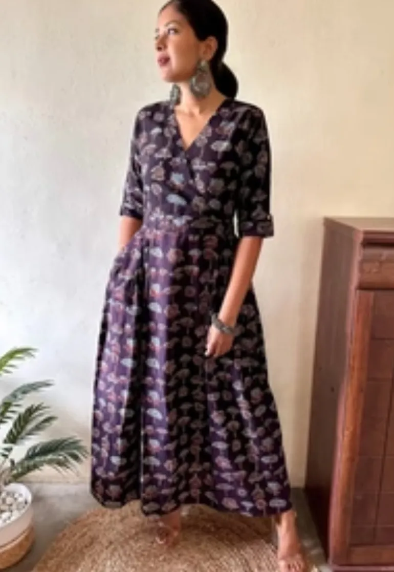 Thea Ajrakh Black Cotton Dress