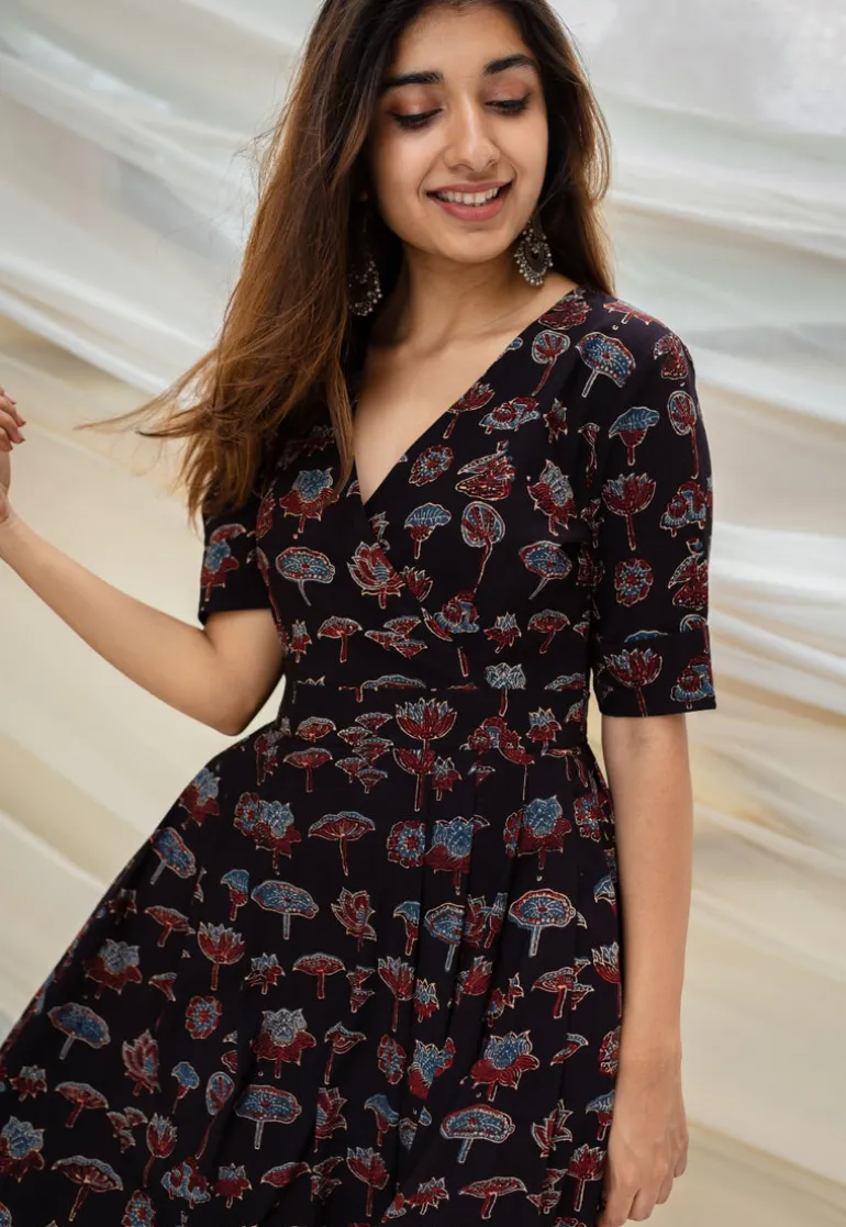 Thea Ajrakh Black Cotton Dress