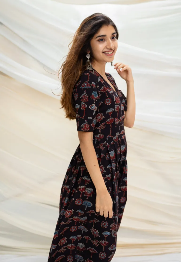 Thea Ajrakh Black Cotton Dress