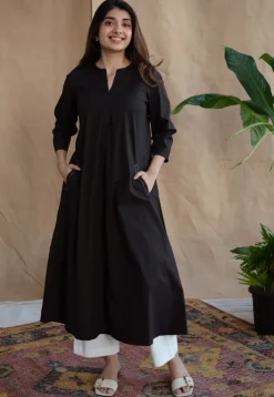 TIECO DyeVerse - Black Poplin Cotton Embroidered Kurta