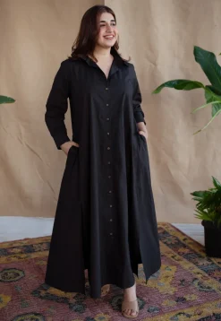 TIECO DyeVerse - Black Poplin Cotton Embroidered Dress