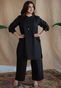 TIECO DyeVerse - Black Poplin Cotton Embroidered Kurta