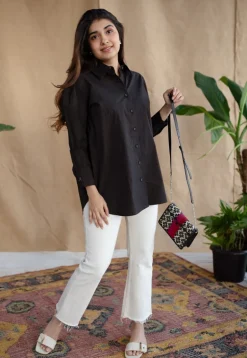 TIECO DyeVerse - Black Poplin Cotton Embroidered Shirt