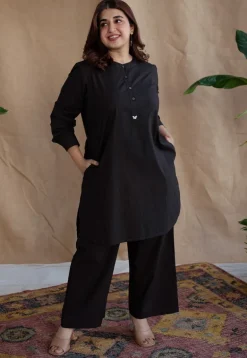 TIECO DyeVerse - Black Poplin Cotton Embroidered Kurta