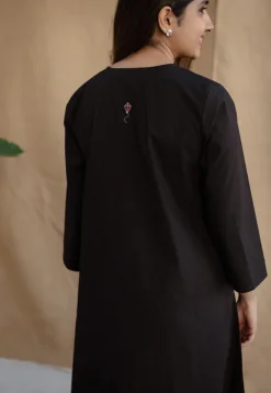 TIECO DyeVerse - Black Poplin Cotton Embroidered Kurta
