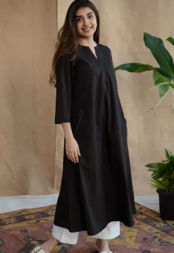 TIECO DyeVerse - Black Poplin Cotton Embroidered Kurta