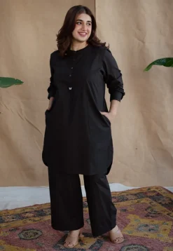 TIECO DyeVerse - Black Poplin Cotton Embroidered Kurta