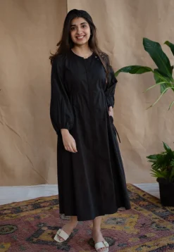 TIECO DyeVerse - Black Poplin Cotton Embroidered Dress