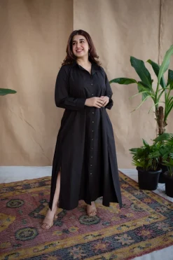 TIECO DyeVerse - Black Poplin Cotton Embroidered Dress