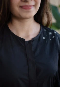 TIECO DyeVerse - Black Poplin Cotton Embroidered Dress