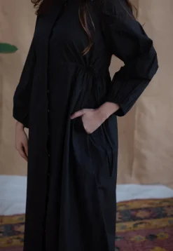 TIECO DyeVerse - Black Poplin Cotton Embroidered Dress