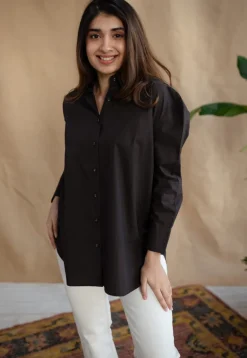 TIECO DyeVerse - Black Poplin Cotton Embroidered Shirt
